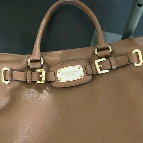 Michael Kors Brown and Gold Satchel with Structured Design